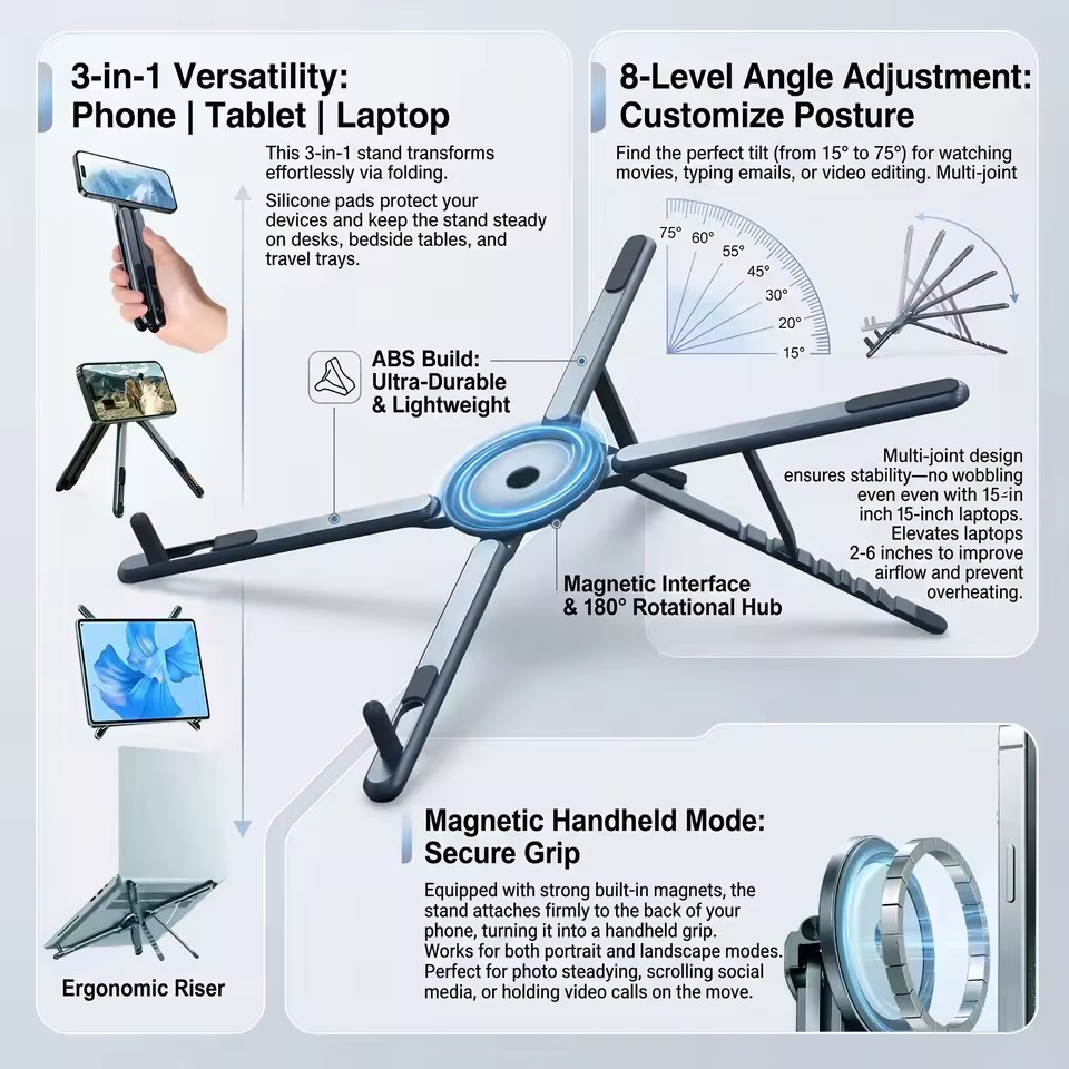 Laptop Accessories Organizer - Taşınabilir Manyetik Telefon Tutucu ve Selfie
