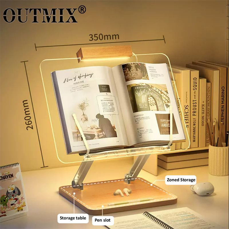 Laptop Accessories Organizer - Ahşap Okuma Standı, Işıklı Şeffaf Akrilik