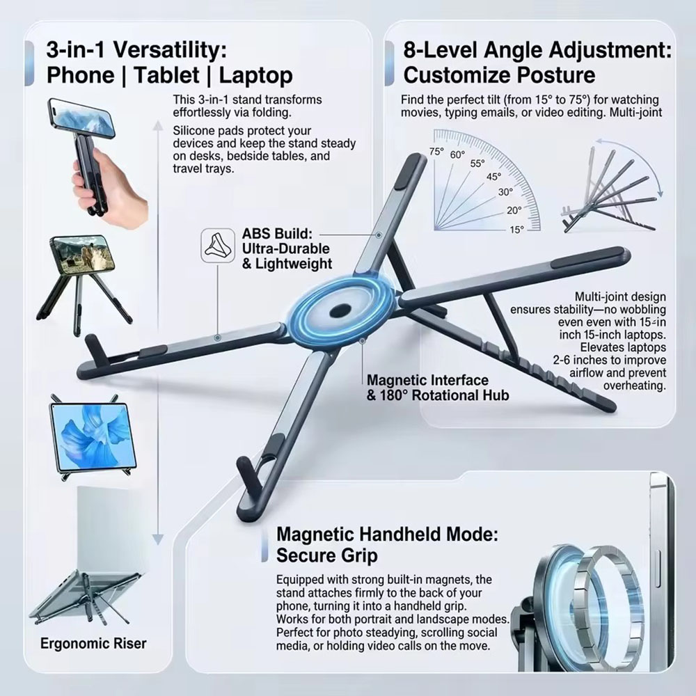 Laptop Accessories Organizer - Taşınabilir Manyetik Telefon Tutucu ve Selfie